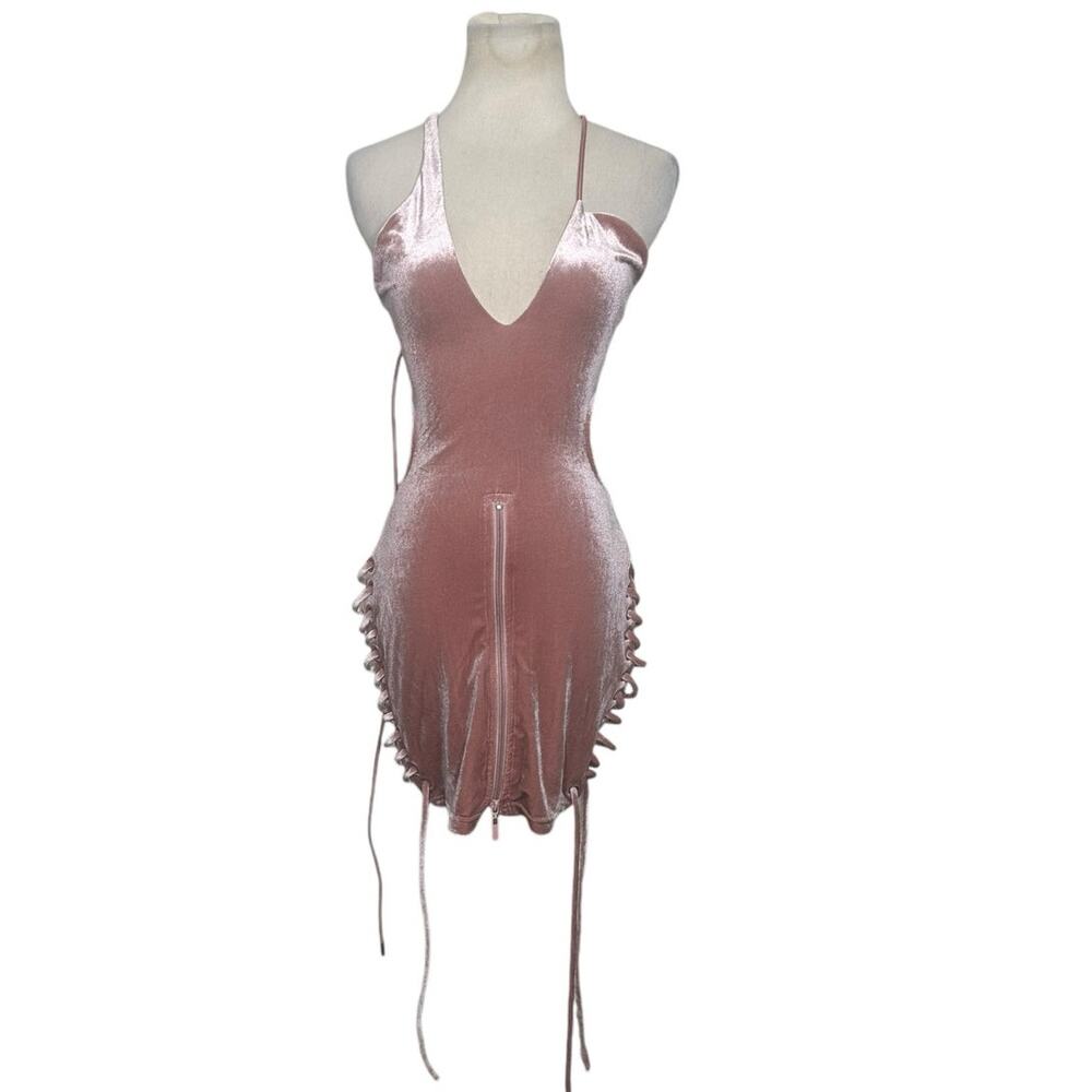 BBXBRAND blush pink velvet bodycon mini dress size XS